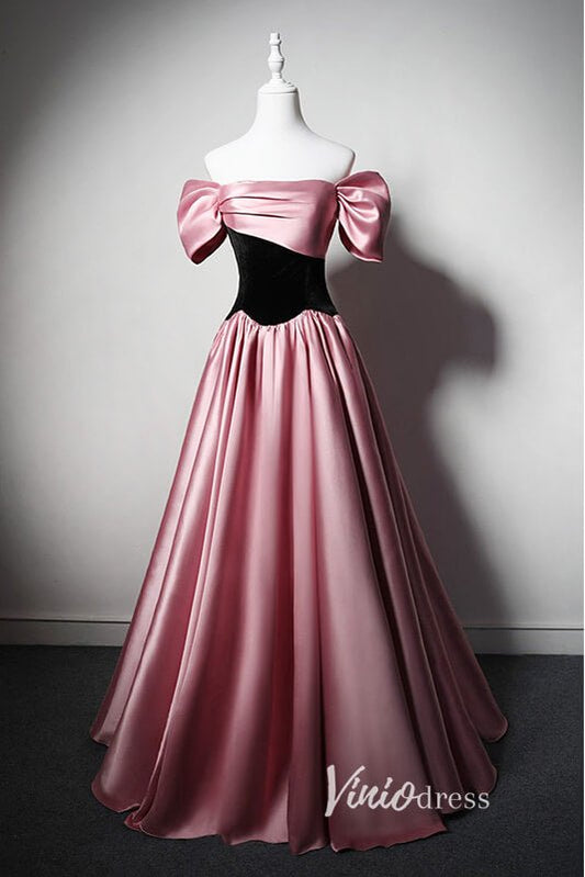 Pink Off the Shoulder Prom Dresses Puffed Sleeve Formal Dress AD1028-prom dresses 2025 -Viniodress-Pink-Custom Size-