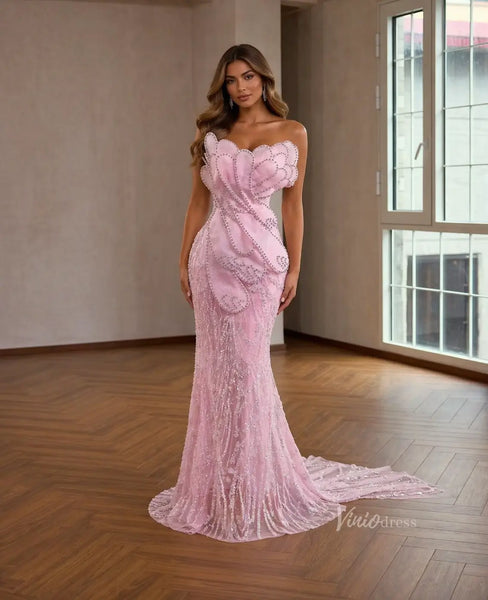 mermaid wedding dress pink Petal Crystal Beading Illusion Train – Viniodress collection-TheDenimShop Formal Dresses | Evening Yes;Style Size:35x38