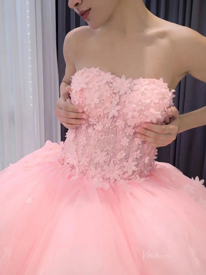 Pink Petal Wedding Dresses Ethereal Strapless Quinceanera Dresses Layered 241125-Quinceanera Dresses 2025 -Viniodress-Pink-Custom Size-