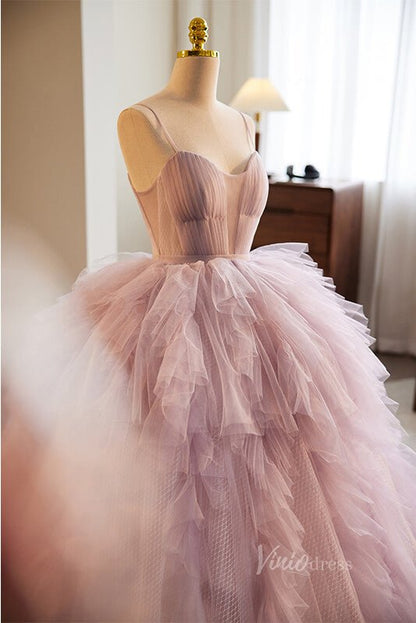Pink Ruffled Quinceanera Dresses Spaghetti Strap Ball Gown AD1099-Quinceanera Dresses 2025 -Viniodress-Pink-Custom Size-