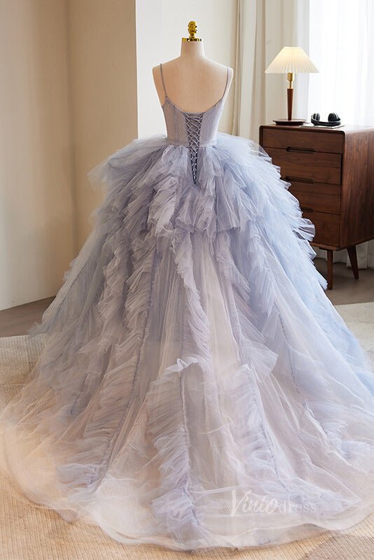 Pink Ruffled Quinceanera Dresses Spaghetti Strap Ball Gown AD1099-Quinceanera Dresses 2025 -Viniodress-Pink-Custom Size-