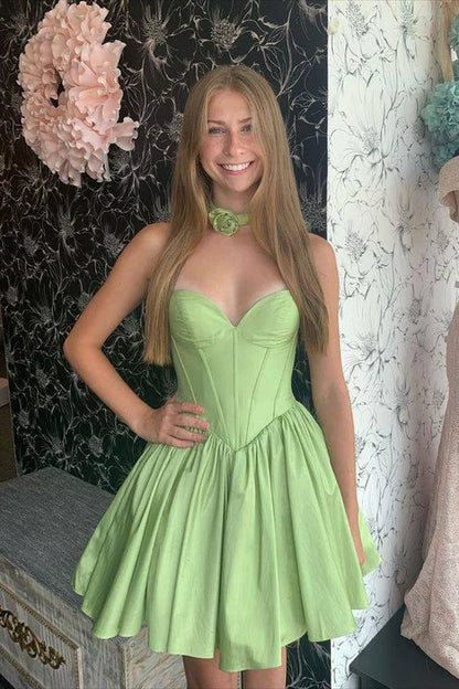Pink Satin Strapless Corset Homecoming Dress with Pleated Skirt – Style SD1707-Homecoming Dresses 2026-Viniodress-Pink-Custom Size – Add Measurements in Cart-