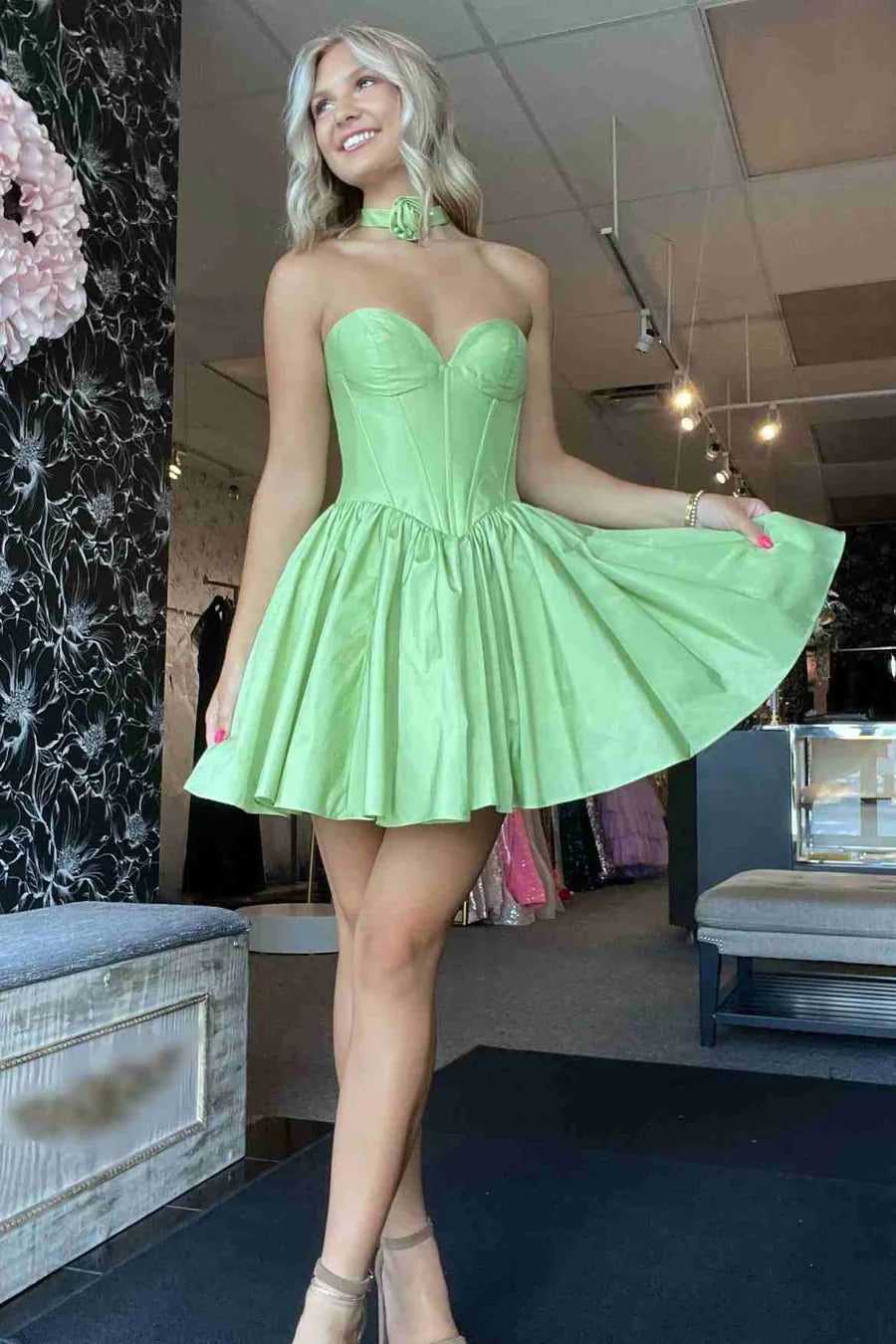 Pink Satin Strapless Corset Homecoming Dress with Pleated Skirt – Style SD1707-Homecoming Dresses 2026-Viniodress-Pink-Custom Size – Add Measurements in Cart-