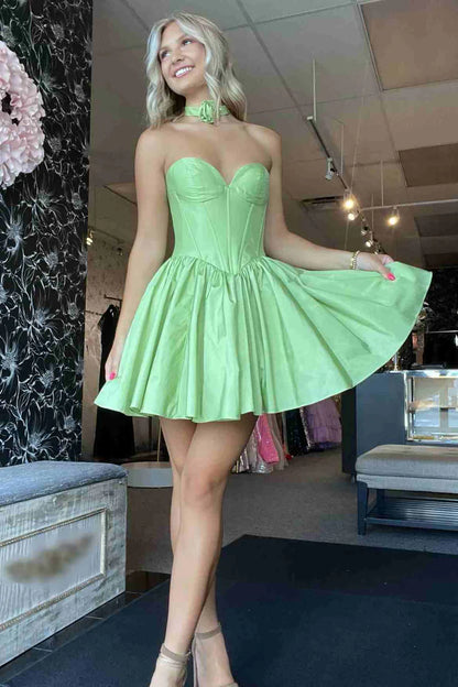 Pink Satin Strapless Corset Homecoming Dress with Pleated Skirt – Style SD1707-Homecoming Dresses 2026-Viniodress-Pink-Custom Size – Add Measurements in Cart-