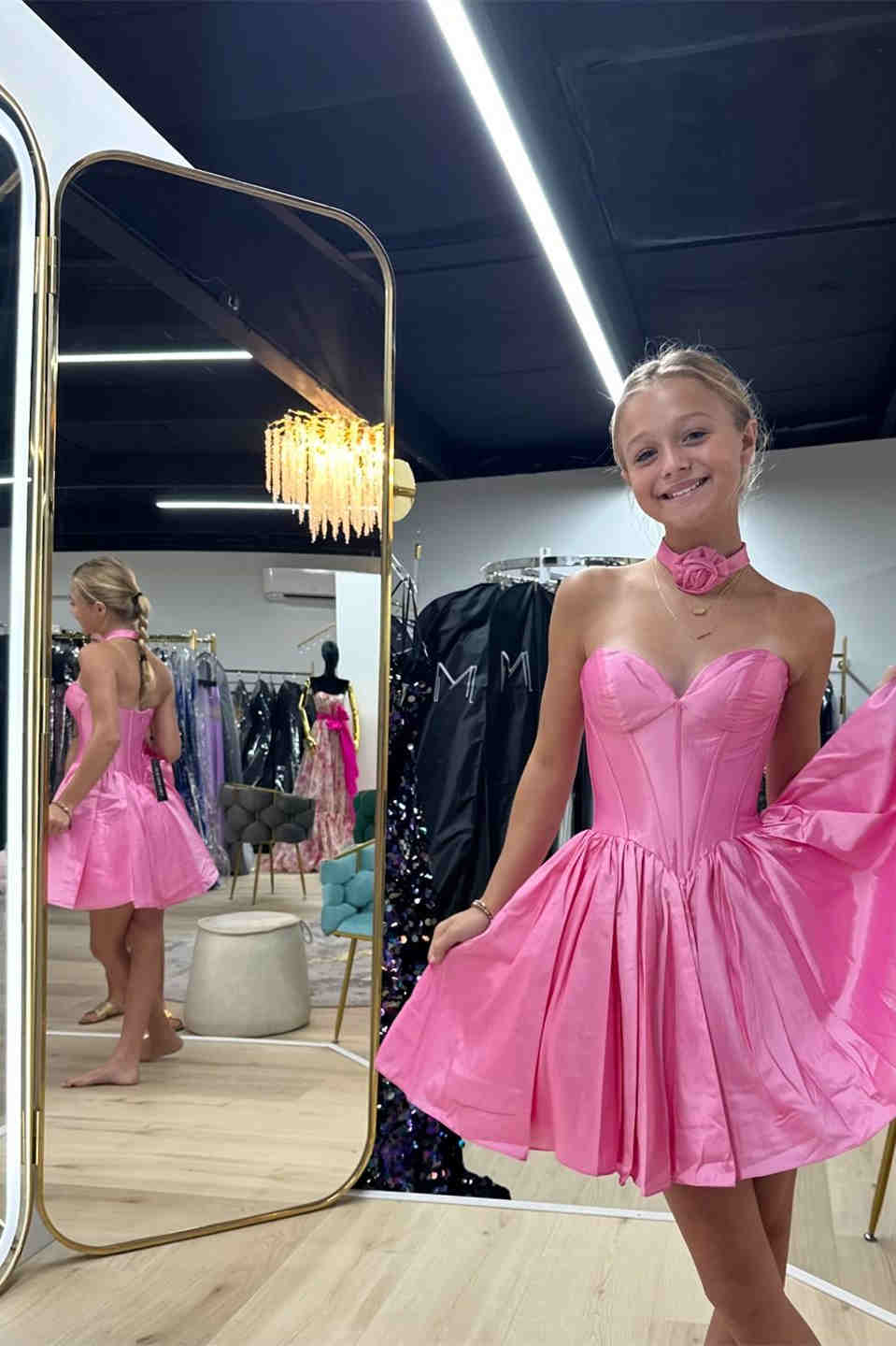 Pink Satin Strapless Corset Homecoming Dress with Pleated Skirt – Style SD1707-Homecoming Dresses 2026-Viniodress-Pink-Custom Size – Add Measurements in Cart-