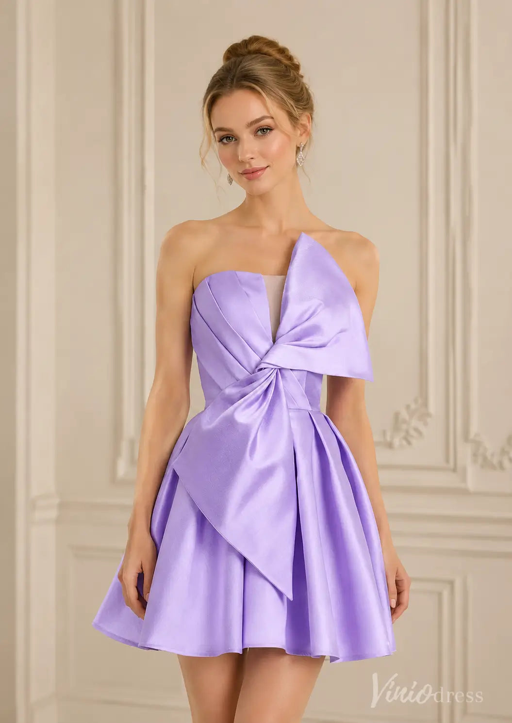 Hot Pink Draped Bow Strapless Homecoming Dress – HS009 – Viniodress