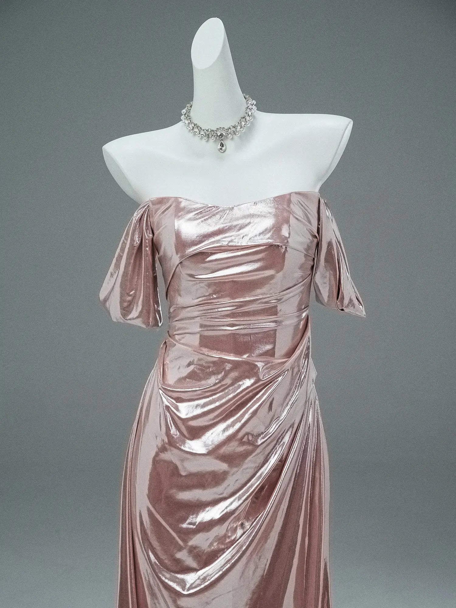 Pink Sparkly Satin Prom Dresses Off the Shoulder Formal Dress - CQ0122-Couture Gown 2025 -Viniodress-Pink-Custom Size-