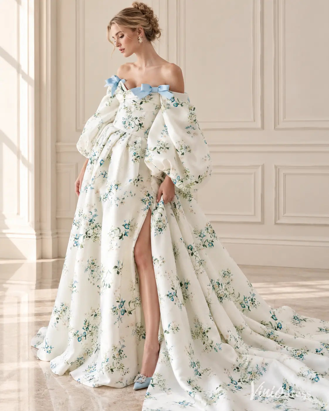 Robes de bal à imprimé floral champagne, encolure perlée, bretelles Spaghetti, robe longue, FD4022