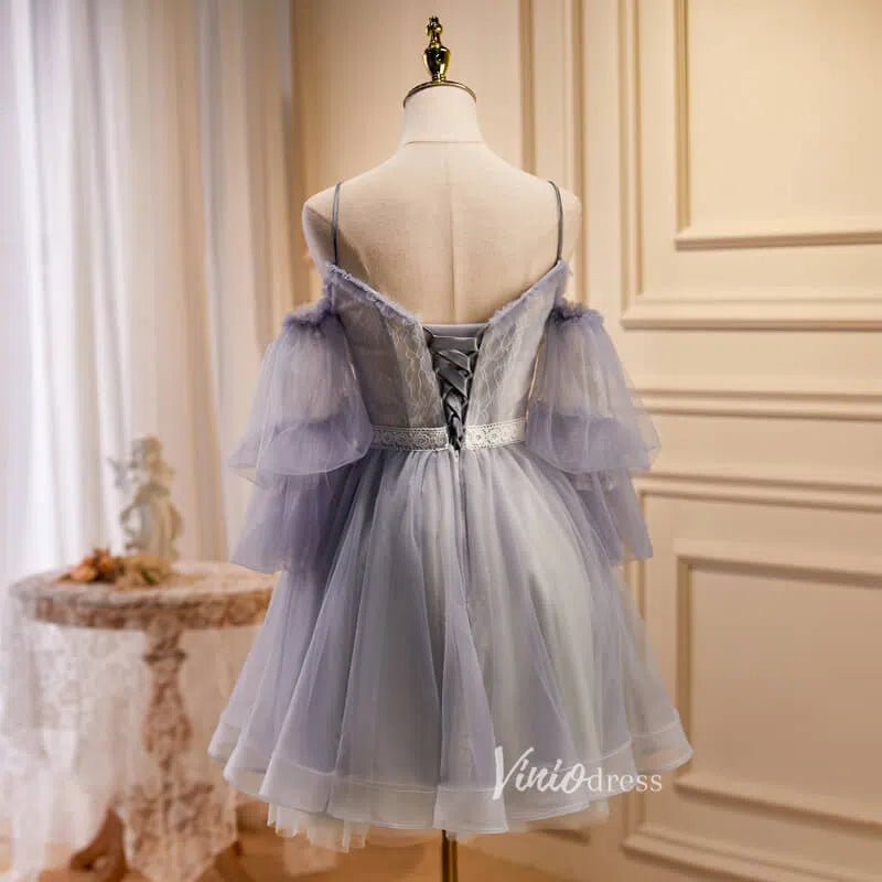 Puffy Sleeve Tulle Homecoming Dresses Spaghetti Strap Short Cocktail Dress SD1584-prom dresses 2025 -Viniodress-As Picture-Custom Size-