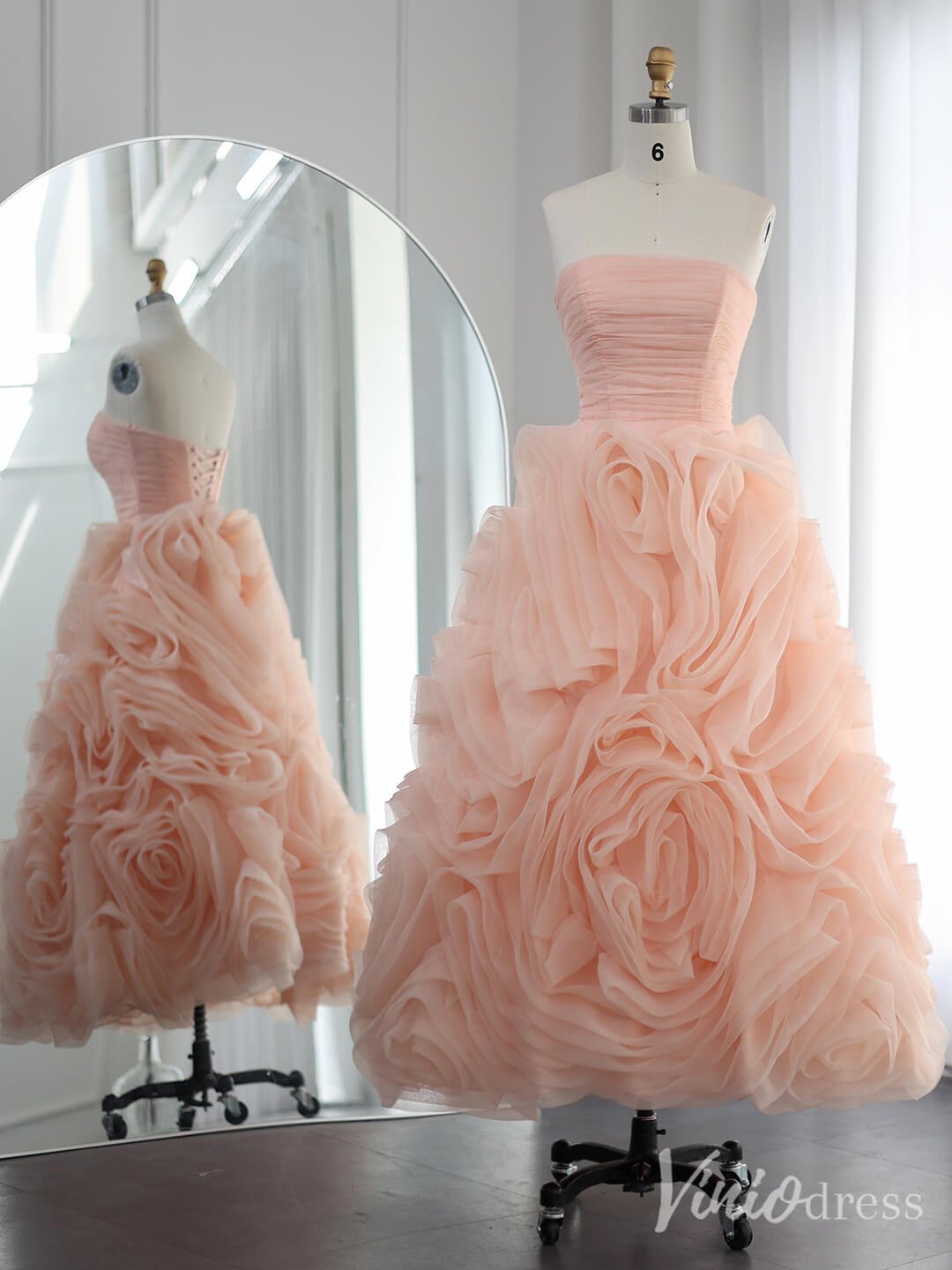 Purple Ruffle Prom Dresses Midi Length Strapless Blush Pink Formal Dress S20239-prom dresses 2025 -Viniodress-Purple-US 2-