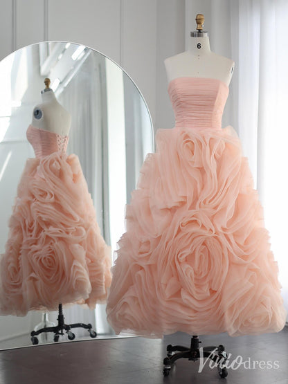 Purple Ruffle Prom Dresses Midi Length Strapless Blush Pink Formal Dress S20239-prom dresses 2025 -Viniodress-Purple-US 2-