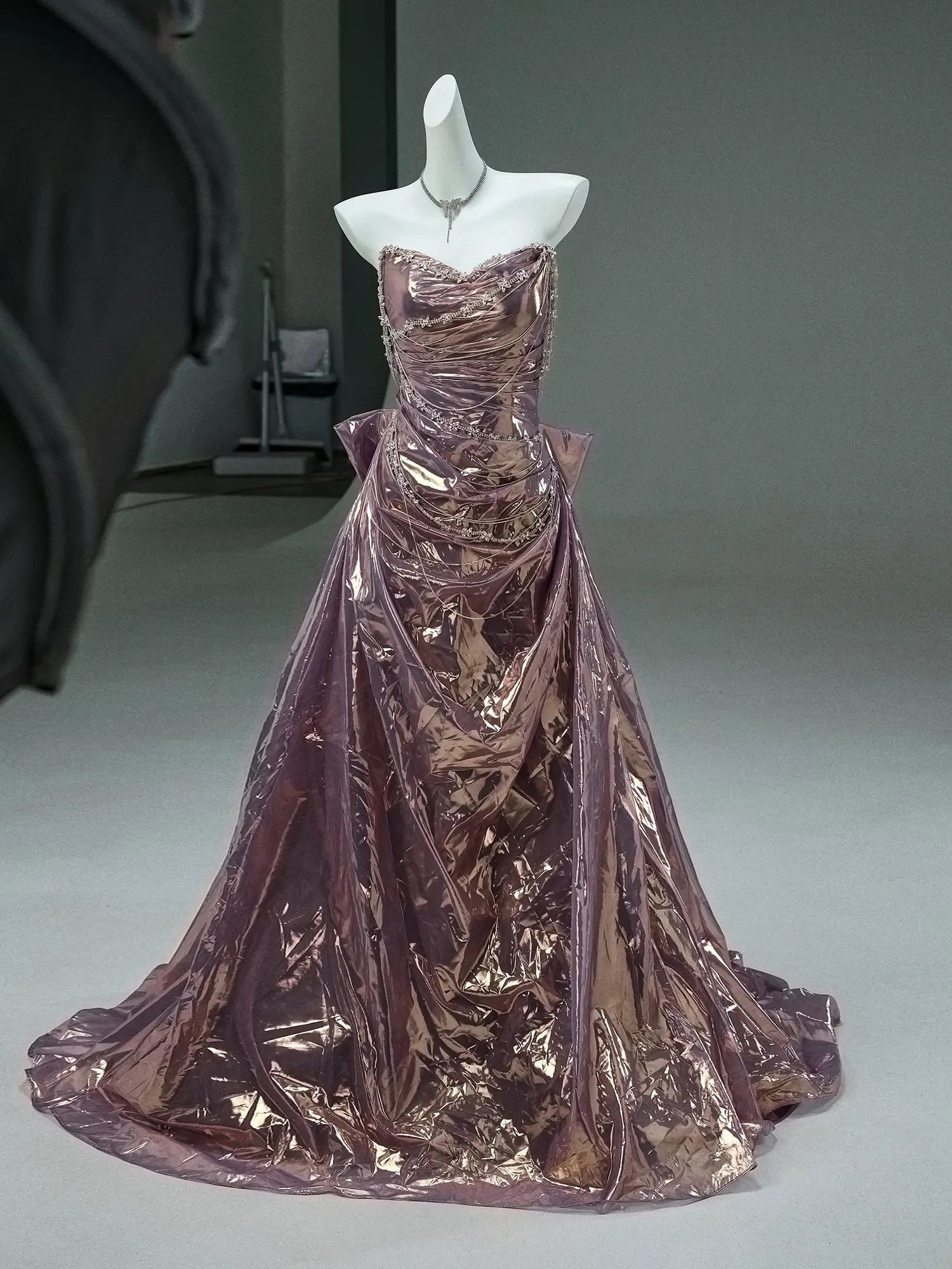 Purple Sparkly Satin Prom Dresses with Sweetheart Neckline, Rhinestones & Bow-Tie - CQ0117-Couture Gown 2025 -Viniodress-Purple-Custom Size-