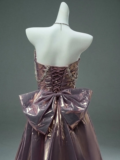 Purple Sparkly Satin Prom Dresses with Sweetheart Neckline, Rhinestones & Bow-Tie - CQ0117-Couture Gown 2025 -Viniodress-Purple-Custom Size-