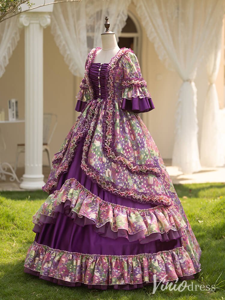 Purple Tiered Ruffled Vintage Quinceanera Dress Floral Print Princess Dress AD1306-Quinceanera Dresses 2025 -Viniodress-Purple-Custom Size-