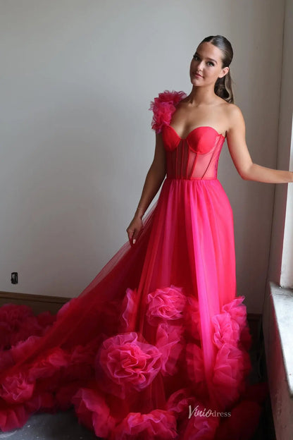 RF129-Prom Dresses 2026-Viniodress-Rasberry-Custom Size-