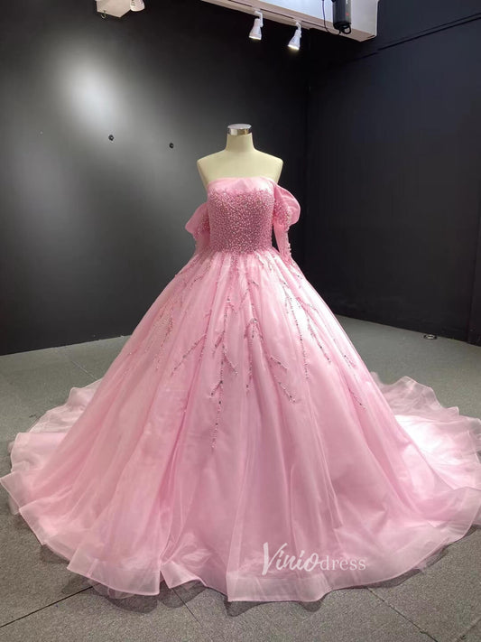 Red Ball Gown Wedding Dresses Long Sleeve Sweet 16 Dress 67497-Quinceanera Dresses 2025 -Viniodress-Pink-Custom Size-
