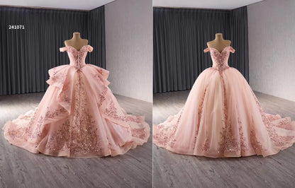 Red Beaded Lace Tiered Wedding Gowns Removable Overskirt Off the Shoulder Quince Dress 241071-Quinceanera Dresses 2025 -Viniodress-Red-Custom Size-