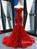 Red Mermaid Lace Prom Dresses Off Shoulder Trumpet Prom Gowns FD1273-prom dresses-Viniodress-Red-Custom Size-Viniodress