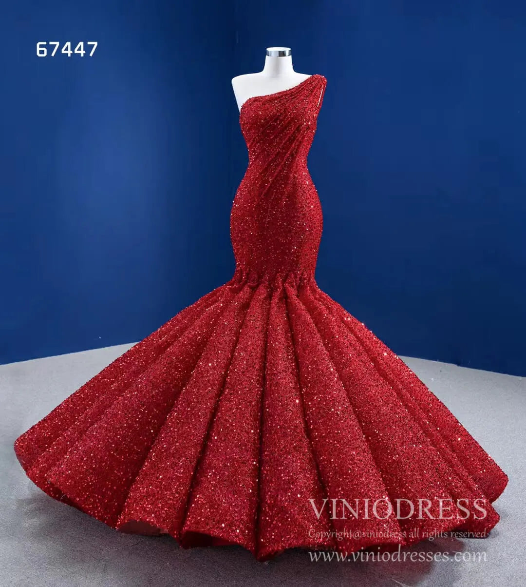 Red Mermaid Wedding Dress Trumpet Pageant Gown 67447-prom dresses 2025 -Viniodress-Red-Custom Size-
