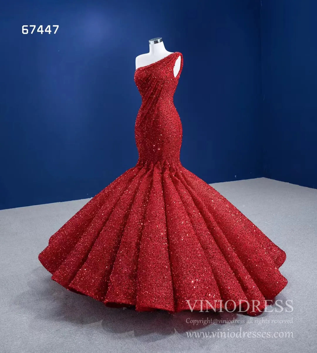 Red Mermaid Wedding Dress Trumpet Pageant Gown 67447-prom dresses 2025 -Viniodress-Red-Custom Size-