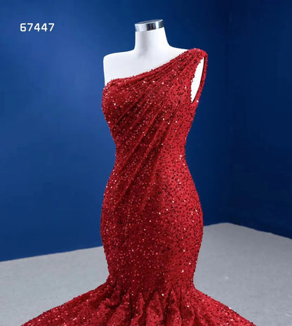 Red Mermaid Wedding Dress Trumpet Pageant Gown 67447-prom dresses 2025 -Viniodress-Red-Custom Size-