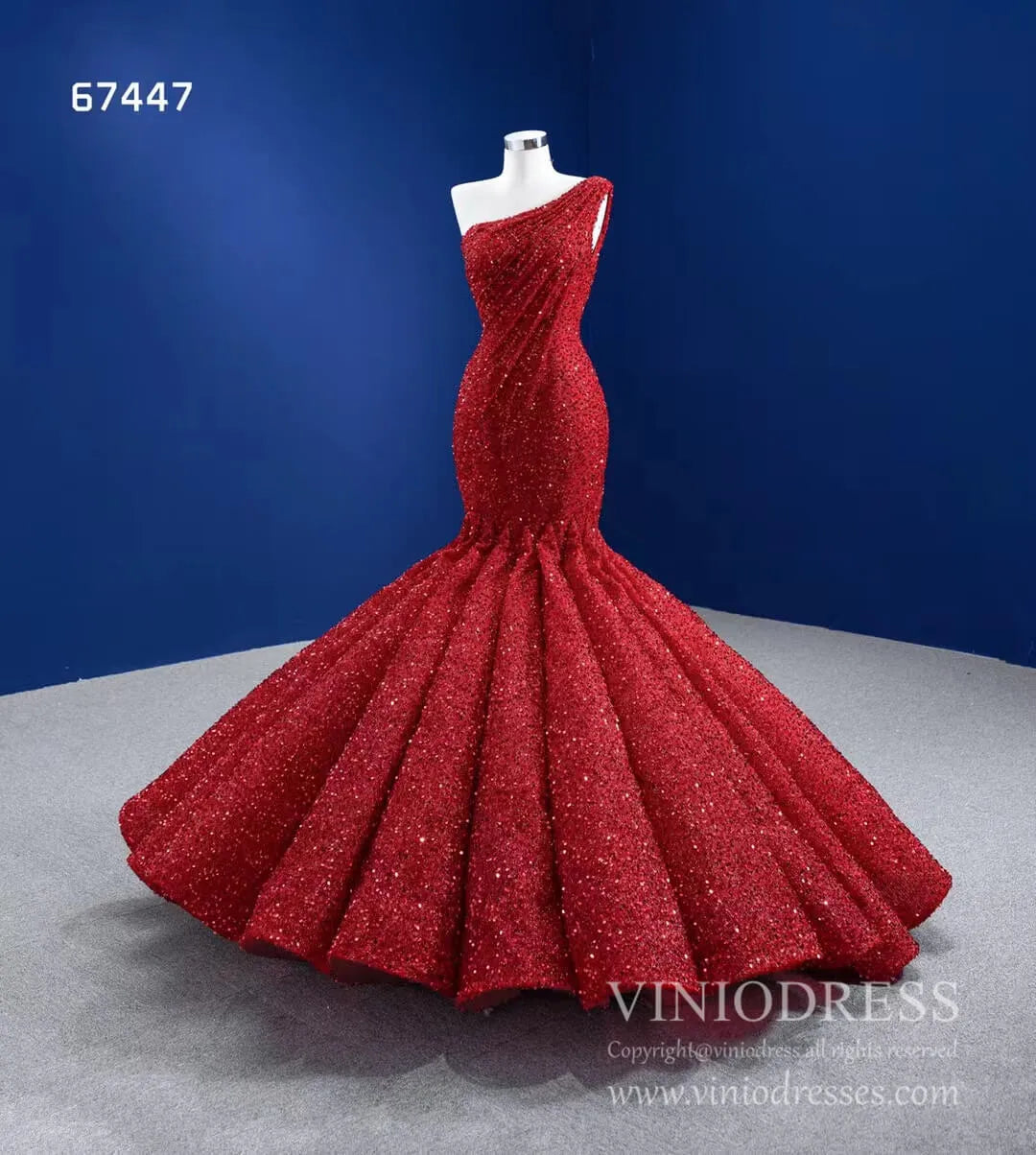 Red Mermaid Wedding Dress Trumpet Pageant Gown 67447-prom dresses 2025 -Viniodress-Red-Custom Size-