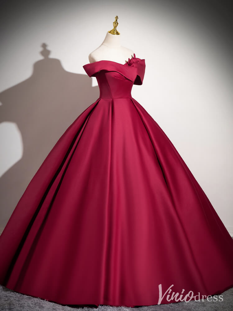 Red Off the Shoulder Prom Dresses Satin Formal Gown AD1352-prom dresses 2025 -Viniodress-Red-Custom Size-