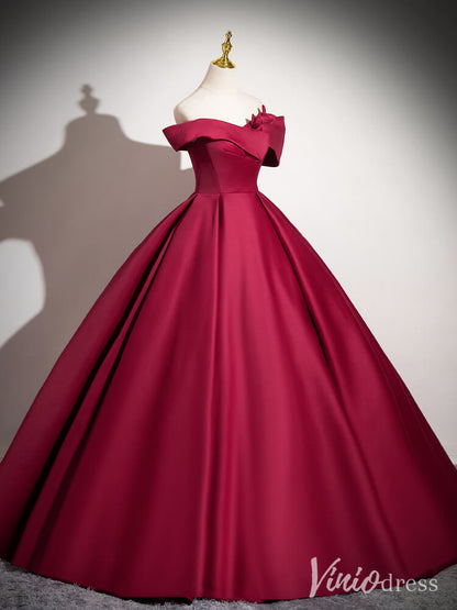 Red Off the Shoulder Prom Dresses Satin Formal Gown AD1352-prom dresses 2025 -Viniodress-Red-Custom Size-