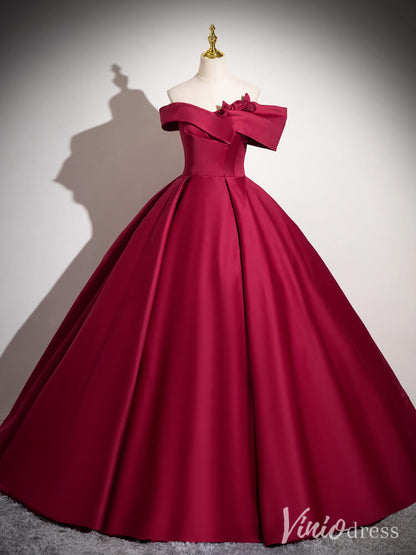 Red Off the Shoulder Prom Dresses Satin Formal Gown AD1352-prom dresses 2025 -Viniodress-Red-Custom Size-