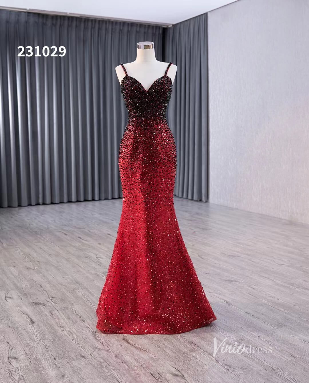 Red Ombre Beaded Wedding Dresses with Removable Overskirt Spaghetti St – Viniodress