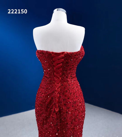 Red Sequin Pageant Dresses Strapless Mermaid Evening Gown 222150-prom dresses 2025 -Viniodress-Red-Custom Size-