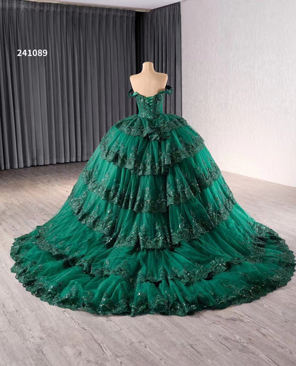 Red Sparkly Lace Applique Tiered Wedding Gowns Off the Shoulder Quince Dress 241089-Quinceanera Dresses 2025 -Viniodress-Red-Custom Size-