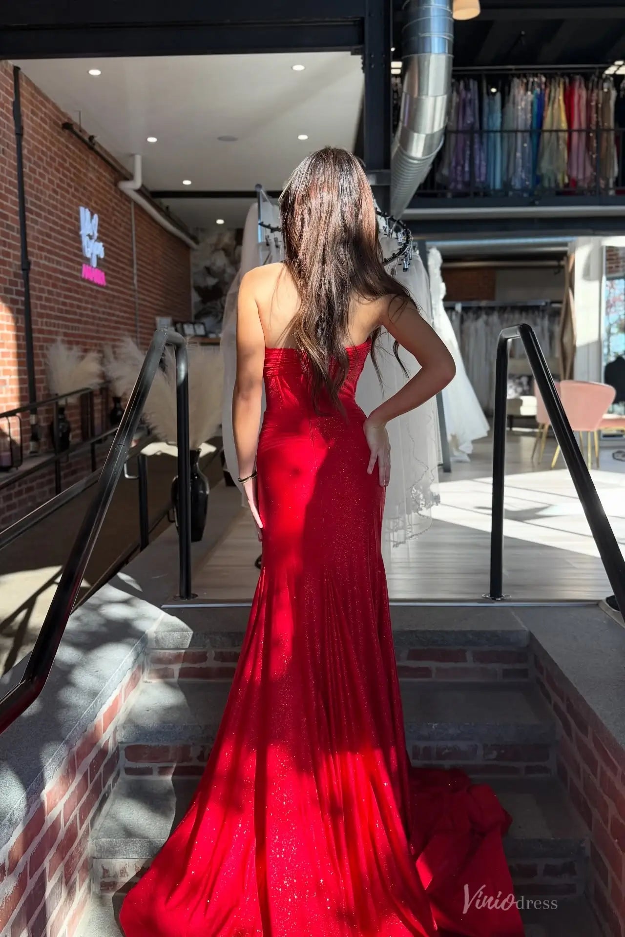 Red Strapless Mermaid Prom Dresses with Slit Sparkly Evening Dress SS284 sparkly