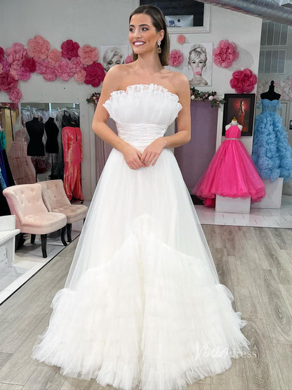 Red Tiered Ruffle Prom Dresses Strapless Formal Gown FD3633-prom dresses 2025 -Viniodress-Ivory-Custom Size-