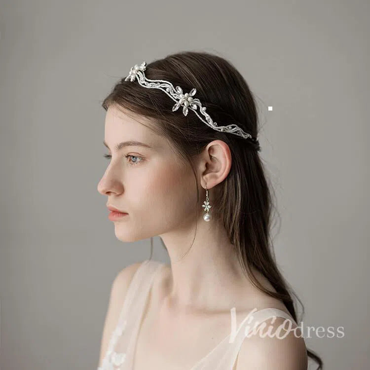 Retro Silver Pearls Beaded Headband with Crystals ACC1115-Headpieces-Viniodress-Silver-Viniodress