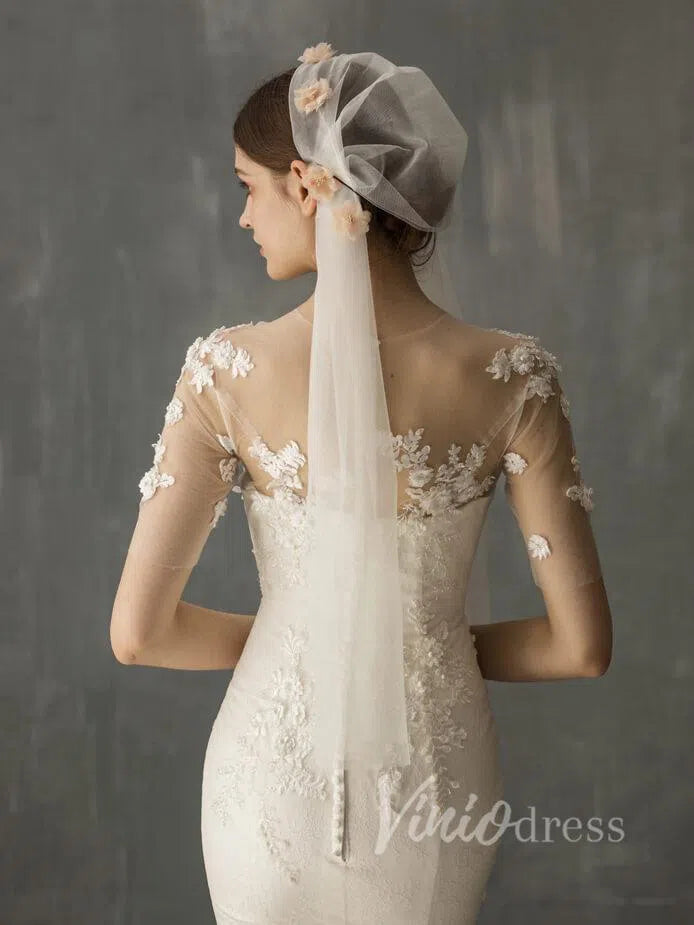 Romantic Juliet Cap Veils with Floral Appliqué AC1005-Bridal Veil 2025 -Viniodress-Blush Pink-