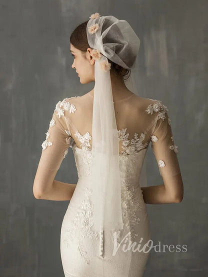 Romantic Juliet Cap Veils with Floral Appliqué AC1005-Bridal Veil 2025 -Viniodress-Blush Pink-