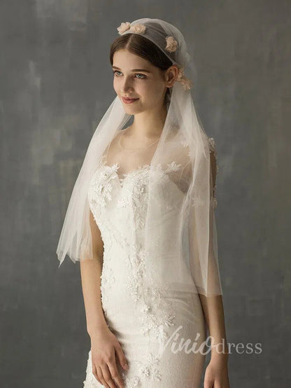 Romantic Juliet Cap Veils with Floral Appliqué AC1005-Bridal Veil 2025 -Viniodress-Blush Pink-