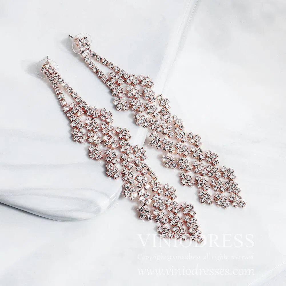 Rose Gold Crystal Drop Earrings Viniodress AC1028-Bridal Jewelry-Viniodress-Rose Gold-Viniodress