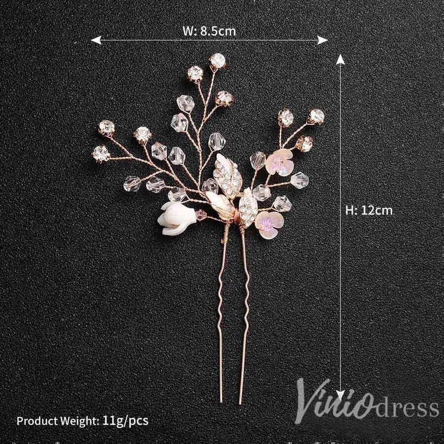 Rose Gold Crystal Sprig Bridal Comb & Hairpins Viniodress ACC1154-Headpieces-Viniodress-Hairpin-1piece-Viniodress