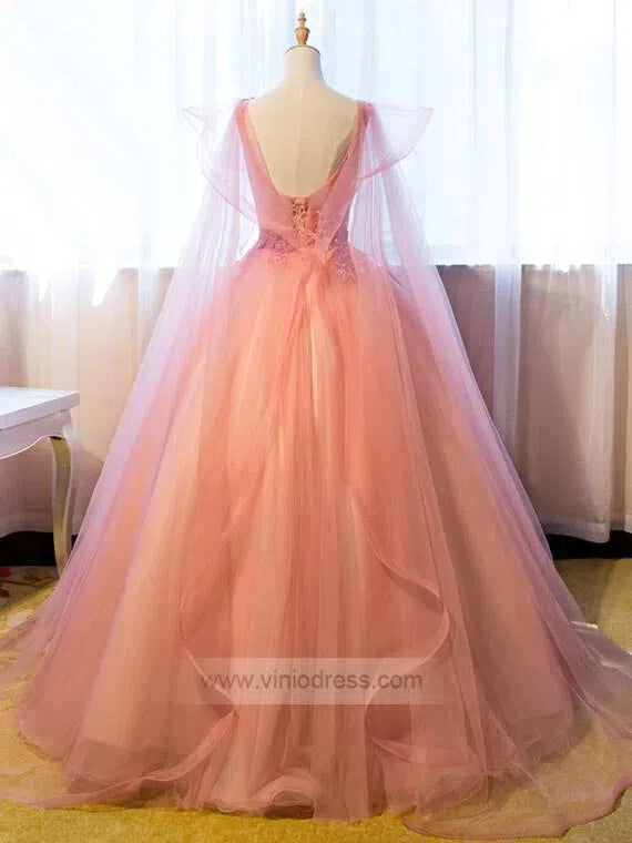 Rose Pink Quinceanera Dress Cape Sleeve Sweet 15 Dress FD1012 viniodress-prom dresses 2025 -Viniodress-Pink-Custom Size-