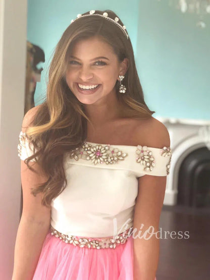 Rose Pink Two Piece Homecoming Dresses Rhinestone SD1123-Homecoming Dresses 2025 -Viniodress-As Picture-Custom Size-