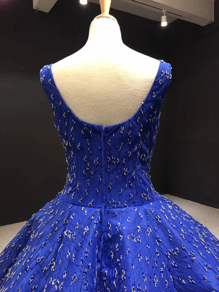 Royal Blue Beaded Couture Formal Dresses Wide Strap Quince Dress FD1117B viniodress-prom dresses 2025 -Viniodress-Royal Blue-Custom Size-