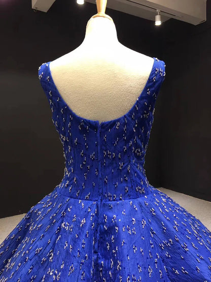 Royal Blue Beaded Couture Formal Dresses Wide Strap Quince Dress FD1117B viniodress-prom dresses 2025 -Viniodress-Royal Blue-Custom Size-
