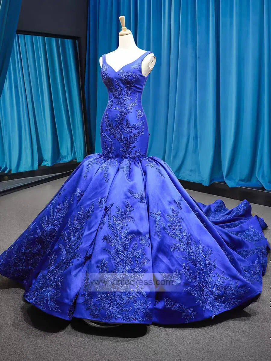 Royal Blue Lace Trumpet Ball Gowns Vintage Prom Dresses 2019 FD1207-prom dresses-Viniodress-Royal Blue-US 2-Viniodress