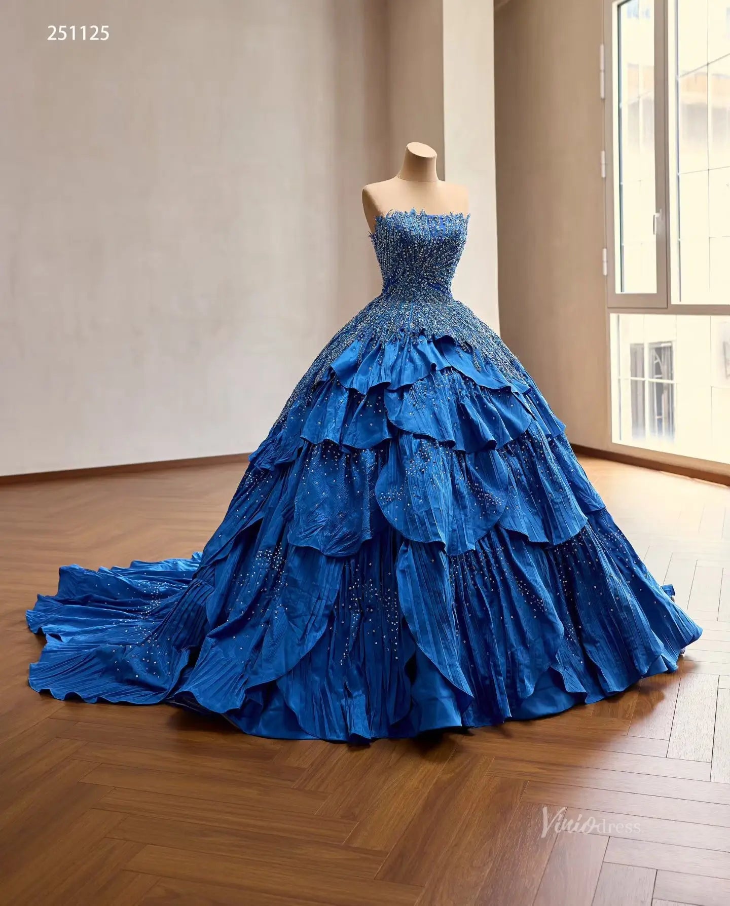 Royal Blue Quinceañera Dress with Layered Ruffle Skirt – 251125 – Viniodress