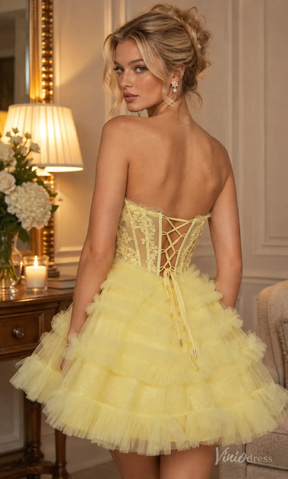 Strapless Lace Corset Homecoming Dress with Ruffled Tulle Skirt - S26162