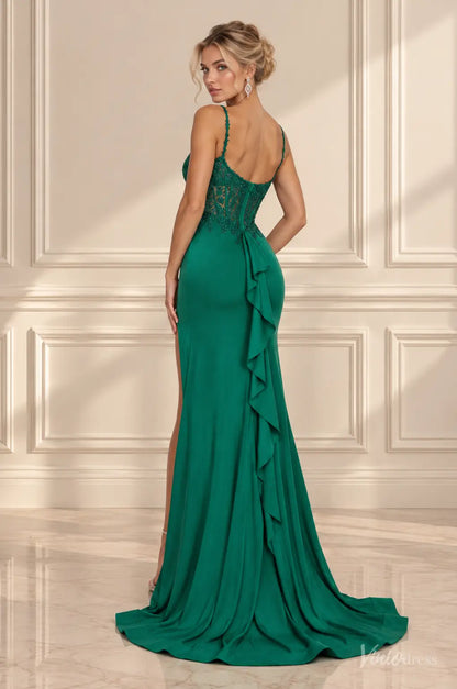 Lace Corset Mermaid Prom Dresses with High Slit & Ruffled Back SS423