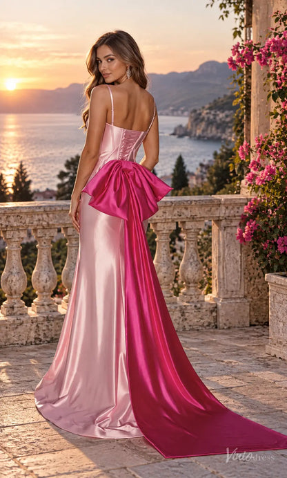 Two-Tone Satin Corset Mermaid Prom Dresses with High Slit & Oversized Bow Train SS424