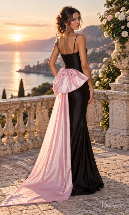 Two-Tone Satin Corset Mermaid Prom Dresses with High Slit & Oversized Bow Train SS424